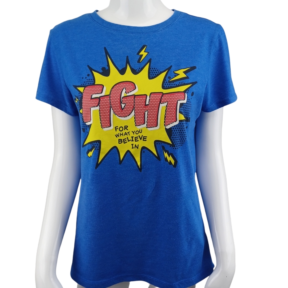 Fight For What You Beleive In Short Sleeve Blue Tshirt - Picture 1 of 6